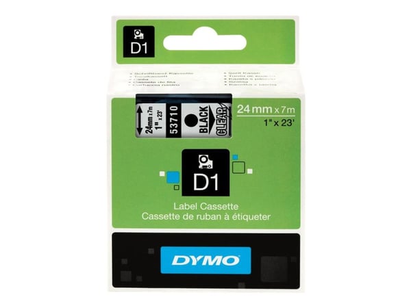 DYMO D1 - Selv-adhesiv - svart på transparent - Rull (2,4 cm x 7 m) 1 kassett(er) merketape - for LabelMANAGER 360, 400, 420, 450, 500, PC, PC2, Wi...