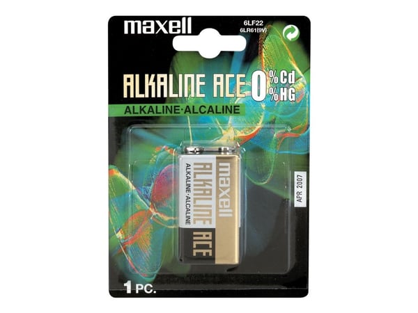 Maxell Alkaline batteri 9 V, E/6LR61, 1 stk.