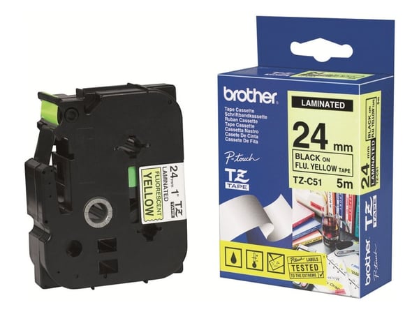 Brother TZC51 - Svart på gult - Rulle ( 2,4 cm x 8 m) bandlaminat - för Brother PT-D600; P-Touch PT-2470, 3600, D800, E550, H500, P750; P-Touch Cub...