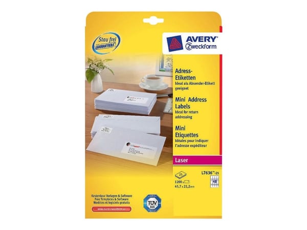Avery Zweckform L7636 - Klæbemiddel - 21,2 x 45,7 mm 1200 etikett(r) (25 ark x 48) etiketter