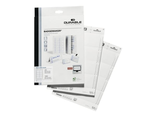 Durable Badge insert 60x90 mm, Valkoinen, 9 cm, 6 cm, 12 kpl
