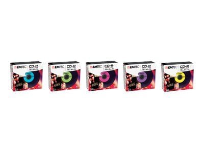 EMTEC Vinyl Look - 10 x CD-R - 700 MB (80 min) 52x - blå, grønn, rosa, gul, purpur - smalt cover