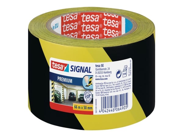 Varningstejp Tesa Signal Premium, 50 mm x 66 m, gul/svart