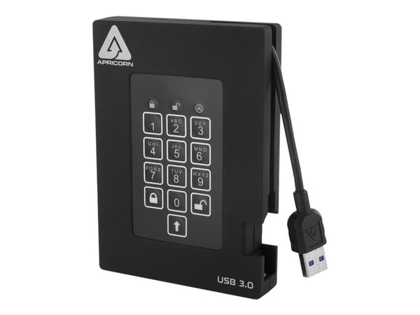 Apricorn Aegis Padlock Fortress - Harddisk - kryptert - 1 TB - ekstern (bærbar) - 2.5" - USB 3.0 - 5400 rpm - buffer: 8 MB - FIPS 140-2 Level 2, 25...