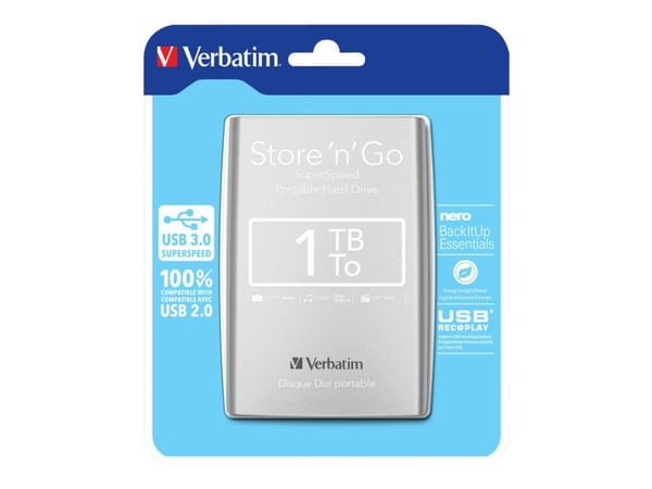 Verbatim Store 'n' Go ulkoinen kovalevy 1 TB 2.5" USB 3.0, hopea (53071)