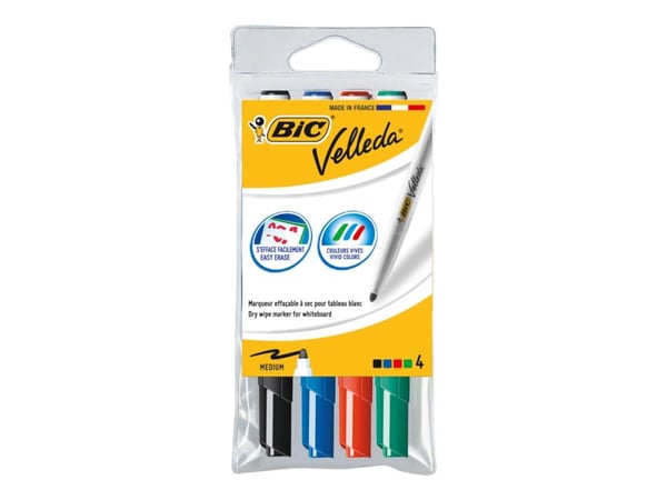 BIC VELLEDA 1741 - Markør - for whiteboard - svart, rød, blå, grønn - ketonbasert blekk - 1.4 mm - medium (en pakke 4)