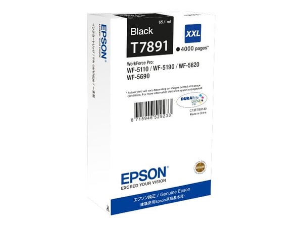 Epson T7891 - 65.1 ml - XXL-størrelse - svart - original - skriverpatron - for WorkForce Pro WF-5110DW, WF-5190DW, WF-5190DW BAM, WF-5620DWF, WF-56...