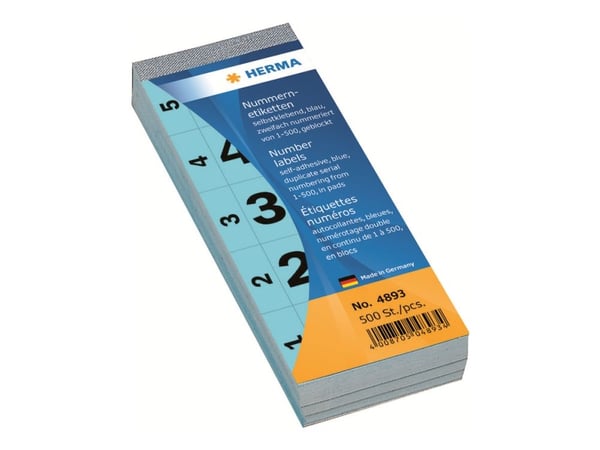 HERMA - Dekorasjonsklister - tall 1-500 - 2.8 x 5.6 cm - blå - papir