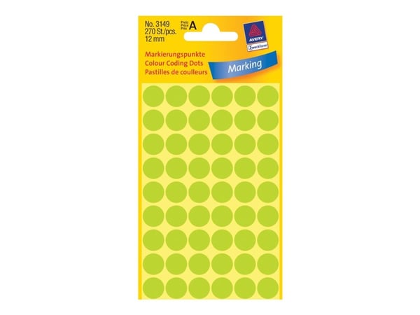 Avery Zweckform 3149, Vihreä, Pyöreä, Kiinteä, 12 x 12 mm, Small, Paperi