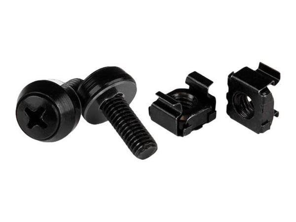 Startech M6 x 12mm Screws and Cage Nuts - 100 Pack - M6 Mounting Screws and Cage Nuts for Server Rack and Cabinet - Black (CABSCREWM62B) - Skruer o...