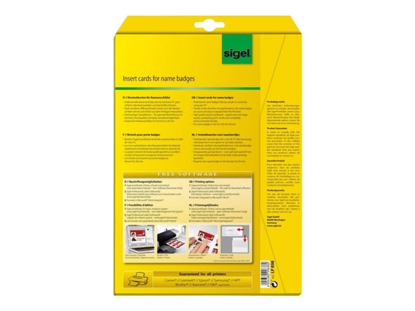 Sigel - Vit - 54 x 90 mm - 185 g/m² - 100 stk (10 ark x 10 namnskyltskort