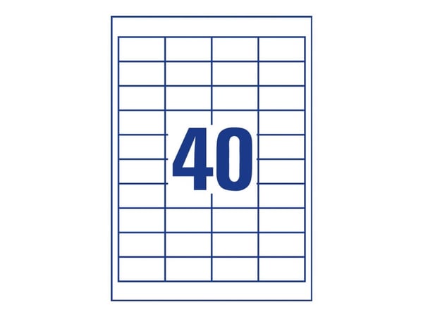Avery 3657, Valkoinen, Suorakulmio, Kiinteä, 48.5 x 25.4 mm, A4, Paperi