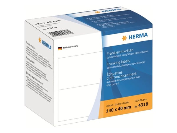 HERMA Franking labels - Papir - selv-adhesiv - hvit - 130 x 40 mm 1000 etikett(er) (500 ark x 2) merkelapper