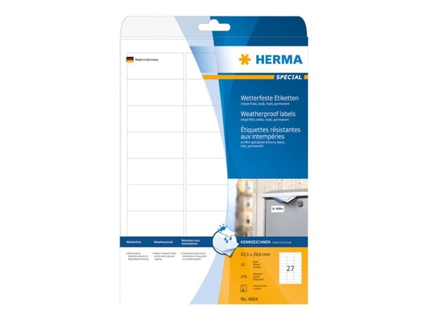 HERMA Special - Hvit - 63,5 x 29,6 mm 270 etikett(er) (10 ark x 27) permanente, selvklebende, værbestandige, matte, ugjennomsiktige folieetiketter