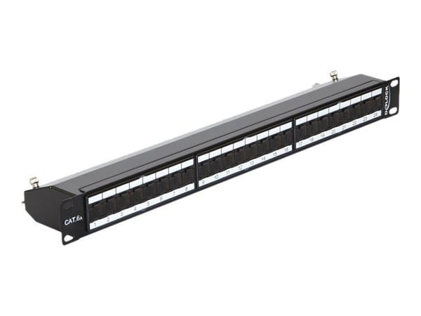 Delock - Koblingspanel - CAT 6a - RJ-45 X 24 - kullsort, RAL 9005 - 1U - 19"