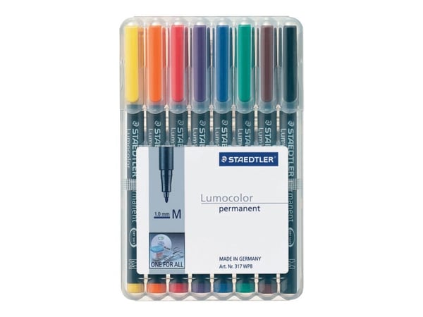 Staedtler 317 WP8, Musta, Sininen, Ruskea, Vihreä, Oranssi, Punainen, Violetti, Keltainen, Musta, Läpinäkyvä, Polypropeeni (PP), 1 mm, 8 kpl