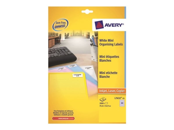 Avery L7632 - Permanent selvklebende - hvit - 35,6 x 16,9 mm 2000 etikett(er) (25 ark x 80 etiketter med returadresse