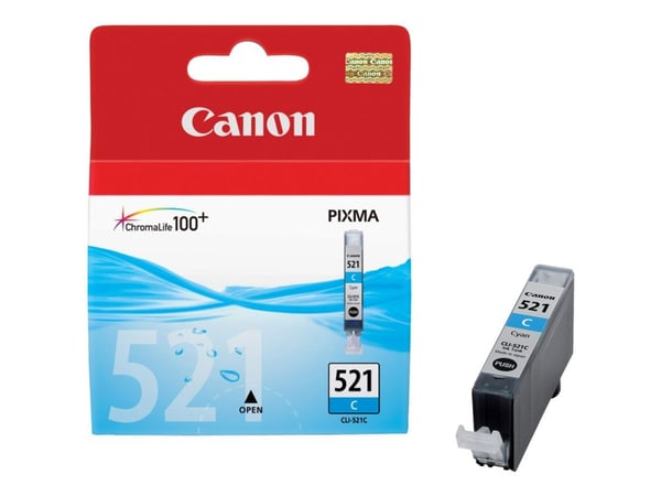 Canon CLI-521C - 9 ml - syaani - alkuperäinen - suojakupla - mustesäiliö - PIXMA iP3600, iP4700, MP540, MP550, MP560, MP620, MP630, MP640, MP980, M...