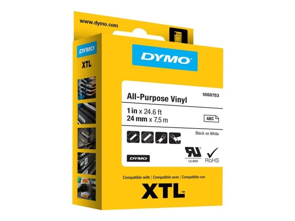 DYMO XTL All-Purpose - Vinyl - permanent selvklebende - svart på hvitt - Rull (2,4 cm x 7 m) 1 kassett(er) tape