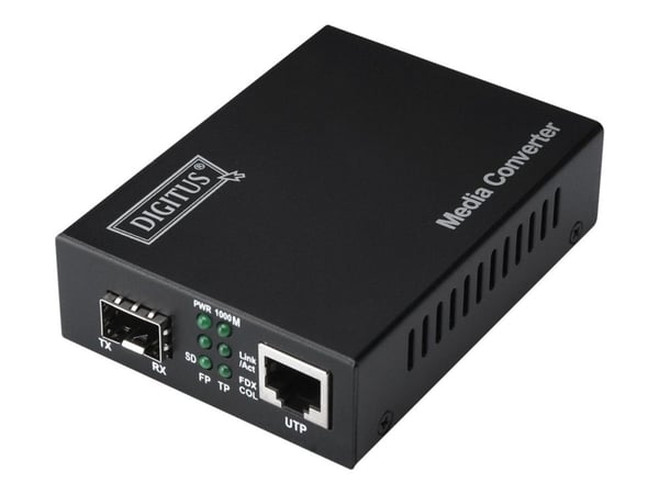 DIGITUS DN-82130 - Valokuitumuuntaja - GigE - 10Base-T, 100Base-TX, 1000Base-T - RJ-45 / SFP (mini-GBIC) - enintään 80 km