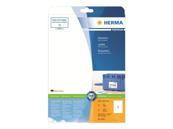 HERMA Premium - Papir - matt - permanent selv-adhesiv - hvit - A4 (210 x 297 mm) 25 etikett(er) laminerte etiketter