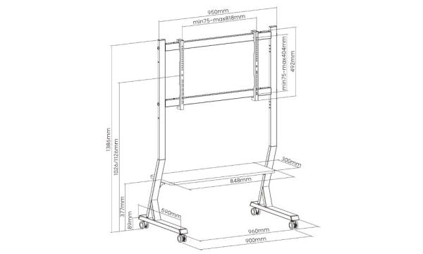 ART SD-22 - Vogn - for LCD/LED-display - stål - skjermstørrelse: 45"-90" - monteringsgrensesnitt: 800 x 400 mm