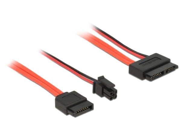 Delock - SATA-kabel - Serial ATA 150/300/600 - Slimline SATA (R) til 4-pin ATX12V, SATA - 30 cm - svart, rød