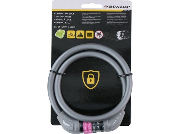 Dunlop sykkellås DUNLOP LINKA SZYFR 1.0x65CM - grå