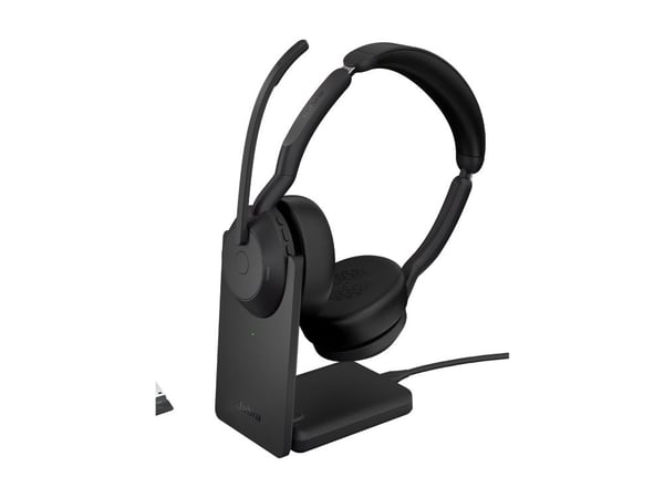 Jabra Evolve2 55 UC Stereo - Headset - på øret - Bluetooth - trådløs - aktiv støjfjerning - USB-A - sort - med opladningsstander - Zoom Certified, ...
