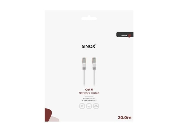 Sinox Cat6e kaapeli. 20m. valkoinen