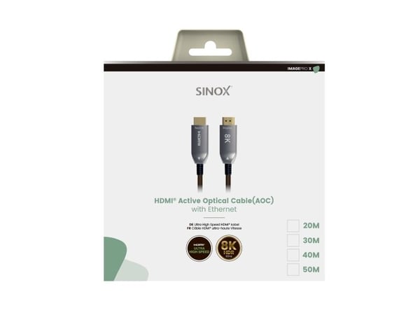 Sinox SHD030740, 40 m, HDMI Type A (Standard), HDMI Type A (Standard), 3D, 48 Gbit/sek, musta, harmaa