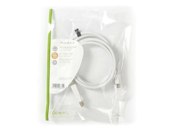Nedis CCGP37400WT20, 2 m, Mini DisplayPort, DisplayPort, 1920 x 1080 piksler, Hvit, Nickel