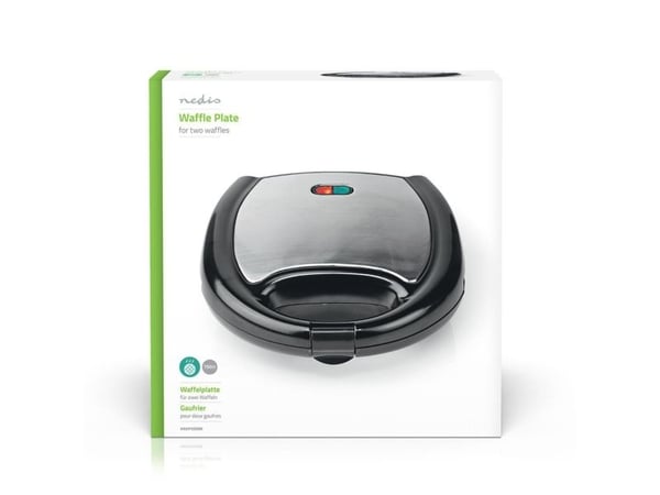 Nedis KAWP200BK, 2 vafler, Rektangulær, Sort, Sølv, Aluminium, Plast, Kraft indikator, 750 W
