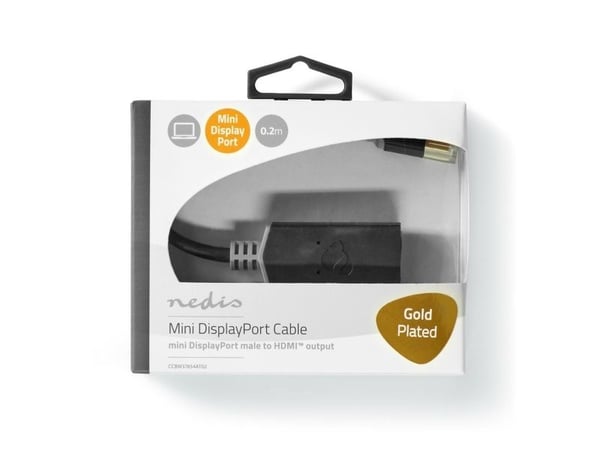 Nedis CCBW37654AT02, 0,2 m, Mini DisplayPort, HDMI, Hankjønn, Hunkjønn, Rett