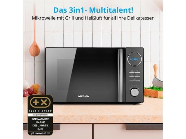 MEDION MD 11493, Benkeplate, Kombinasjon mikrobølge, 23 l, 900 W, Innebygd skjerm, Knapper, Rotasjon