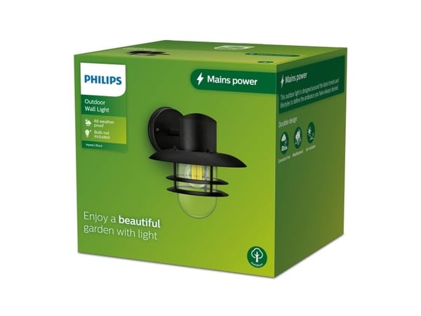 Philips Inyma-vegglampe, 25 W, E27, ingen pære, Vegglys, Svart, Metall, IP44, Terrasse, Hage, I