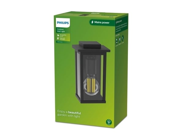 Philips Mirth-vegglampe, 25 W, E27, ingen pære, Vegglys, Svart, Metall, IP44, Terrasse, Hage, I