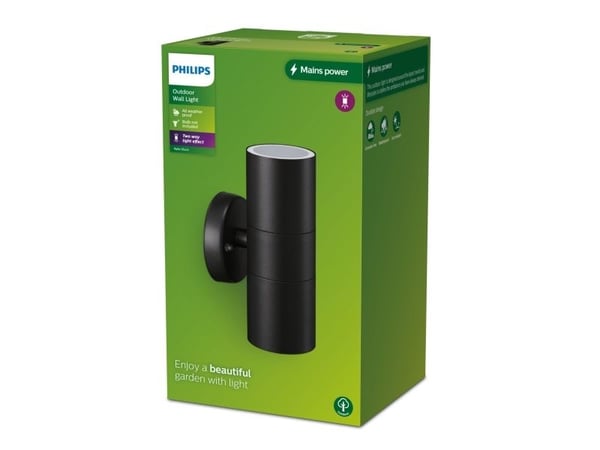 Philips Kylis-vegglampe, 25 W, GU10, ingen pære, Vegglys, Svart, Metall, IP44, Terrasse, Hage, I