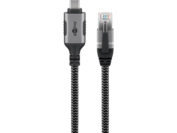 Goobay 70697, USB C, RJ-45, 1,5 m, musta, hopea