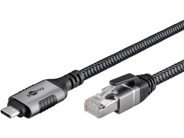 Goobay 70697, USB C, RJ-45, 1,5 m, musta, hopea