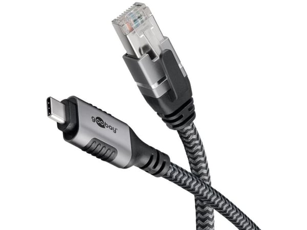 Goobay 70752, USB C, RJ-45, 5 m, Sort, Sølv