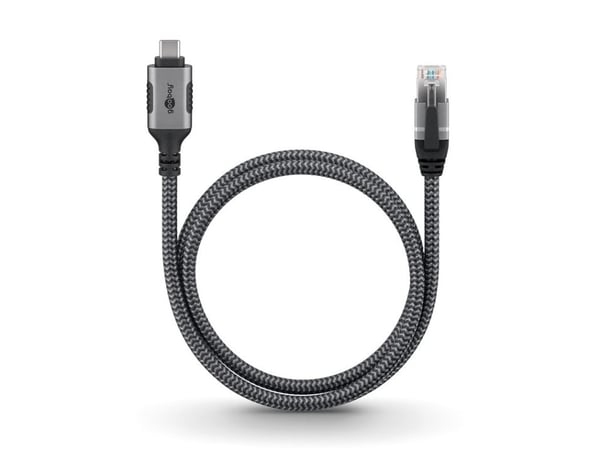 Goobay 70752, USB C, RJ-45, 5 m, musta, hopea