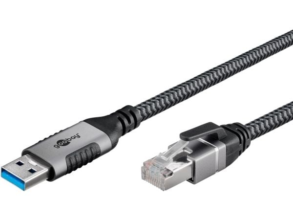 Goobay 70497, USB A, RJ-45, 1,5 m, Sort, Sølv