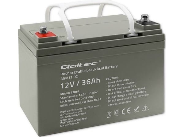 Qoltec AGM batteri | 12V | 36Ah | maks.540A