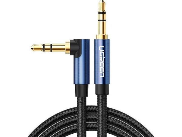 Ugrønn AUX-lydkabel, 3,5 mm vinklet minijackplugg, 2 m blå (AV112)