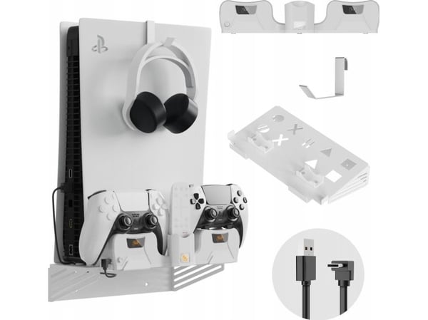 JYS veggfestehenger + putelader 2-i-1 for Sony PlayStation PS 5 / PS5 / PS5181