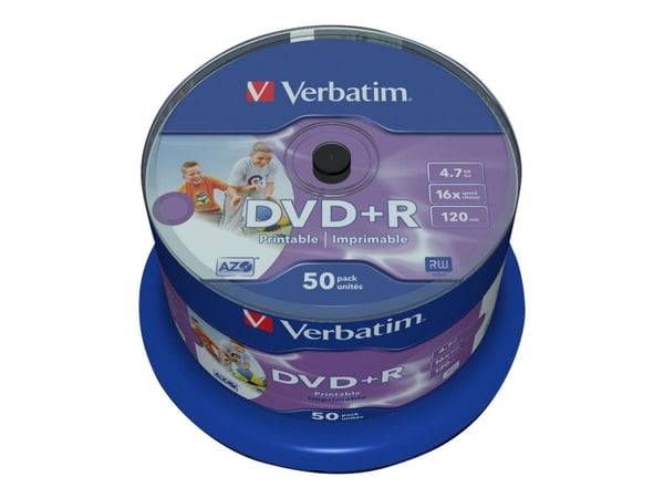 Verbatim - 50 x DVD+R - 4,7 GB 16x - inderste kerne printbar, printbar overflade for fotopapir - spindel