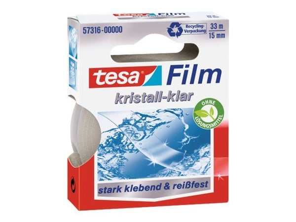 Tesafilm - Toimistoteippi - 15 mm x 33 m - polypropeenikalvo - kristallinkirkas (6 kpl)