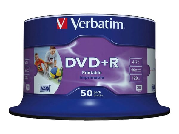 Verbatim - 50 x DVD+R - 4,7 GB 16x - inderste kerne printbar, printbar overflade for fotopapir - spindel