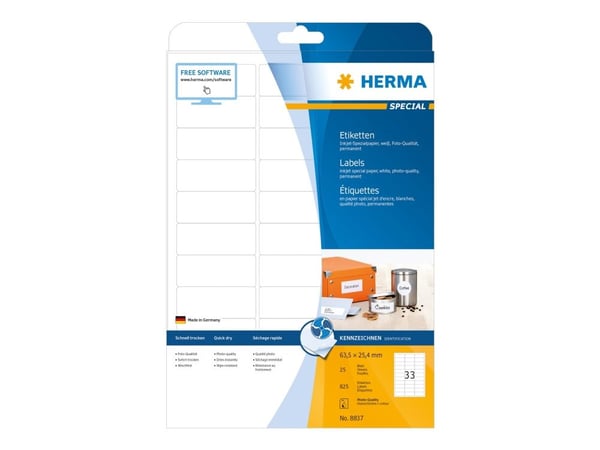 HERMA Special - Papir - matt - permanent selv-adhesiv - belagt - hvit - 63.5 x 25.4 mm - 90 g/m² - 825 etikett(er) (25 ark x 33) merkelapper